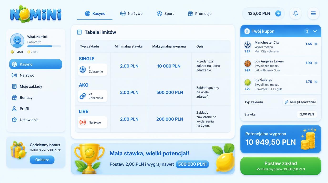 Tabela limitów zakładów – od małych kwot do dużych wygranych.