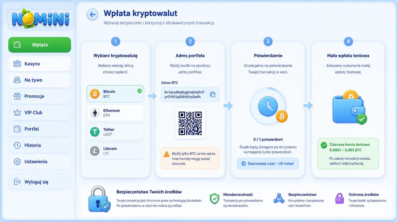 Kroki wpłaty krypto: adres, potwierdzenie, testowa kwota