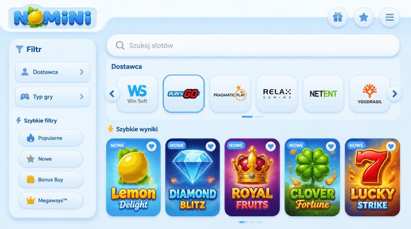 Wyszukiwanie i filtry gier w aplikacji Nomini