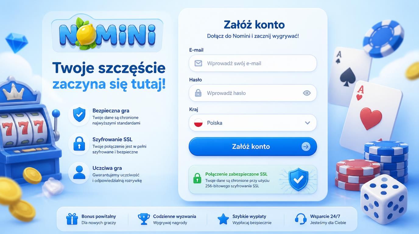 Interfejs rejestracji Nomini z elementami bezpieczeństwa